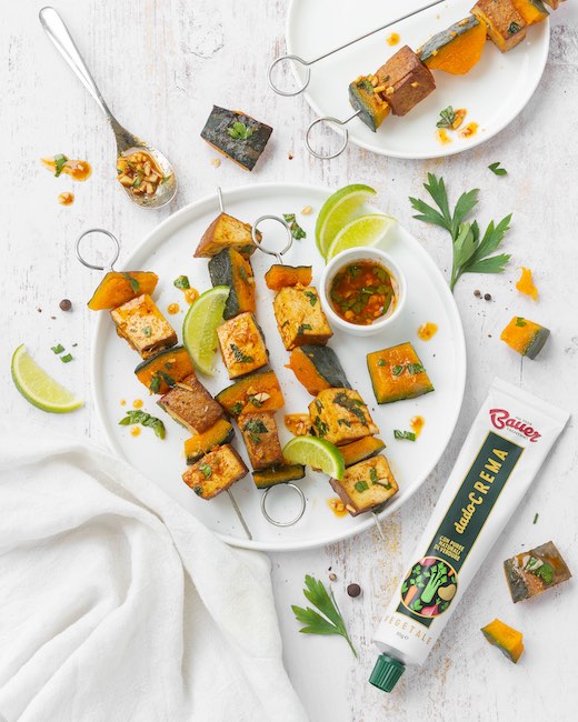 Spiedini di tofu marinato e zucca: la ricetta